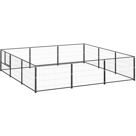 Chenil pour chien, Enclos pour chiens Extérieur Intérieur Noir 9 m2 Acier vidaXL
