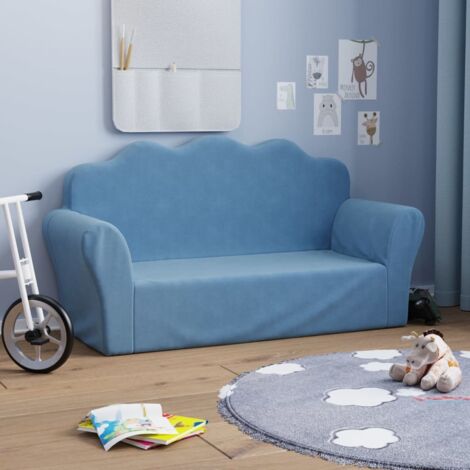 Vidaxl – Canapé convertible 2 places bleu peluche douce – Housse amovible – Dimensions 94x34x48 cm – Sécurisé et léger pour enfants