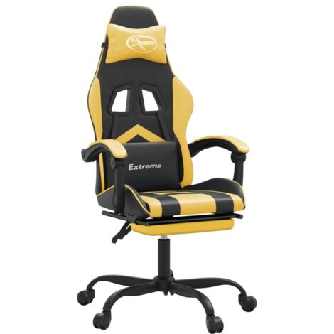 Vidaxl – Chaise gaming pivotante avec repose-pieds – Similicuir noir et doré – Dossier et hauteur réglables – Design ergonomique 360°