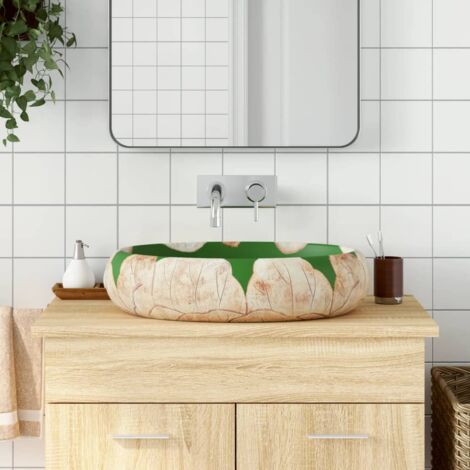 Vidaxl – Vasque à poser céramique ovale 59x40x15 cm – Couleur vert et marron – Installation au-dessus du comptoir – Résistante aux chocs et rayures (1/5)