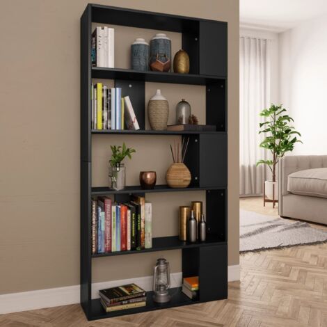 Vidaxl – Bibliothèque séparateur de pièce noir en bois d'ingénierie – 5 compartiments – Dimensions 80x24x159 cm – Design élégant et classique