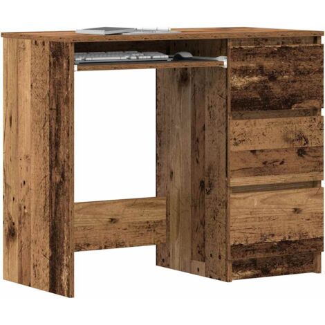 Vidaxl – Bureau enfant vieux bois 90x45x76 cm – Bois d'ingénierie – 3 tiroirs – Surface robuste pour ordinateurs et objets décoratifs