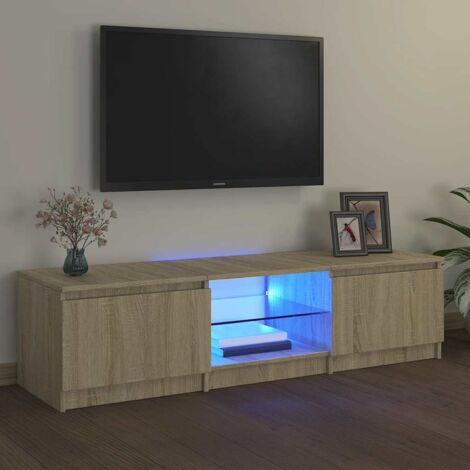 Vidaxl – Meuble TV chêne sonoma 140x40x36 cm – Avec éclairage LED RVB – Construction robuste en bois d'ingénierie et verre trempé (1/8)