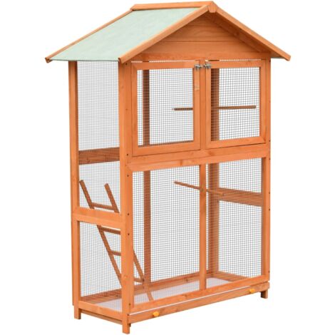 Vidaxl – Cage pour oiseaux en pin massif 125,5x59,5x164 cm – Résistante aux intempéries – Avec 2 perchoirs et 1 échelle – Bac coulissant pour nettoyage facile