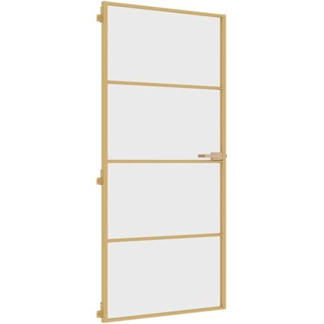 vidaXL Porte intérieure mince doré 93x201,5 cm verre trempé aluminium
