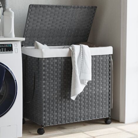 Panier à linge avec roulettes gris 60x35x60,5 cm résine tressée vidaXL