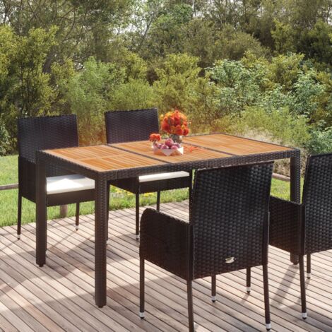 Vidaxl – Table de jardin en bois d'acacia massif 150x90x75 cm – Résine tressée résistante à l'eau – Cadre en acier enduit de poudre – Capacité 110 kg