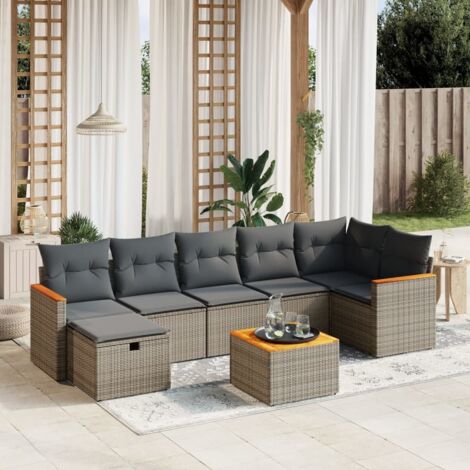 vidaXL Salon de jardin 8 pcs avec coussins gris résine tressée (1/4)