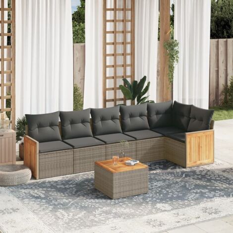 Salon de jardin avec coussins 7 pcs gris résine tressée vidaXL (1/3)