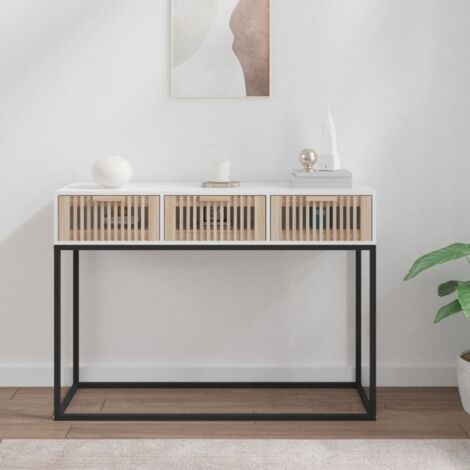 Vidaxl – Table console blanche 105x30x75 cm – Bois d'ingénierie et fer – 3 tiroirs pour rangement – Surface résistante à l'humidité (1/5)