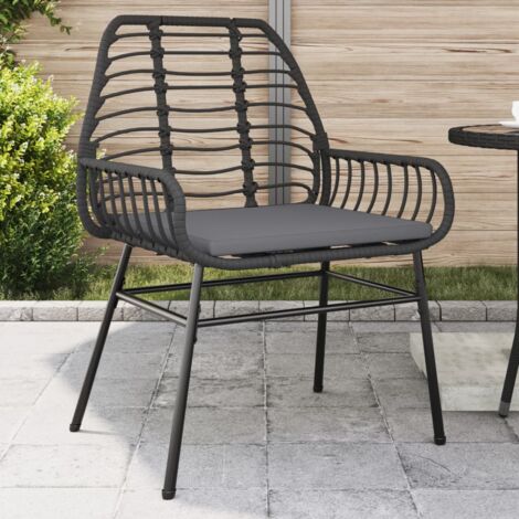 vidaXL Chaises de jardin lot de 2 avec coussins noir résine tressée (1/5)