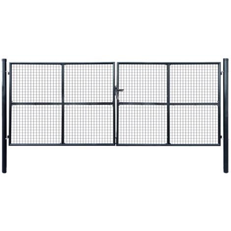Vidaxl – Portail grillagé en acier galvanisé 400 x 150 cm – Résistant à la rouille – Installation facile avec poteaux et piquet de sol