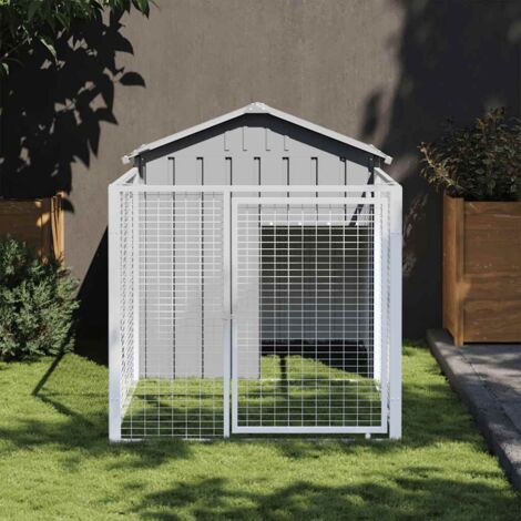 Vidaxl – Niche pour chien avec cour gris clair 117x201x123 cm – Acier galvanisé – Dimensions intérieures 104x90x120 cm – Pour chiens de toutes tailles
