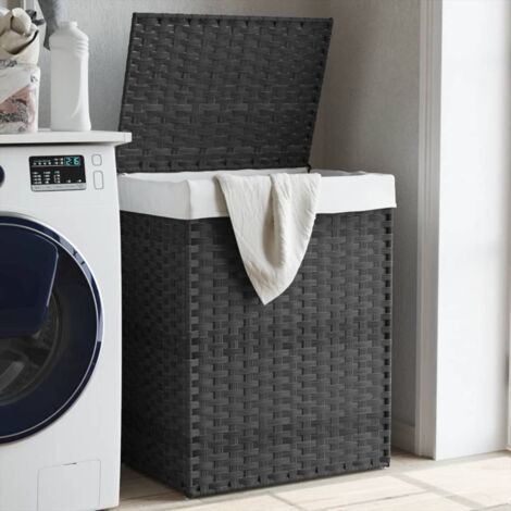 Vidaxl – Panier à linge avec couvercle gris 46x33x60 cm – Résine tressée résistante aux intempéries – Sac intérieur amovible – Design pliable (1/6)