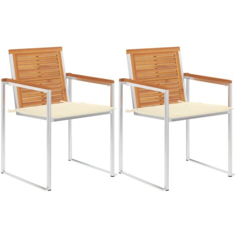 Chaises de jardin avec coussins lot de 2 Acacia solide et acier vidaXL (1/5)