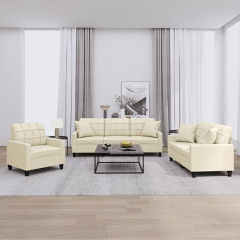 Ensemble de canapés 3 pcs avec coussins crème similicuir vidaXL