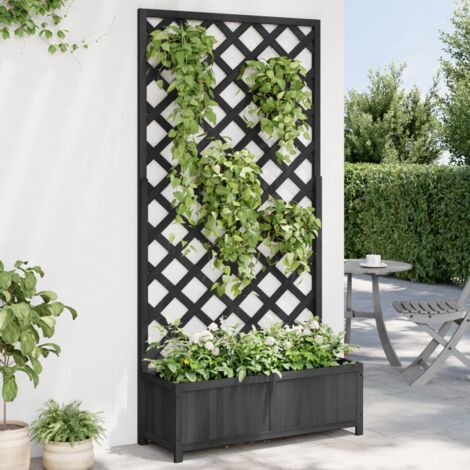 Vidaxl – Jardinière en bois massif de sapin avec treillis noir – Dimensions 90 x 35 x 180 cm – Pour plantes grimpantes et ventilation optimale