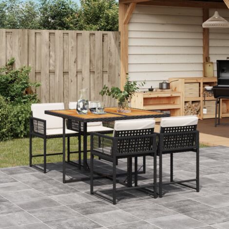 Vidaxl – Ensemble table et chaise de jardin 5 places – Résine tressée noire et coussins en polyester – Dimensions table 110x106x73cm – Chaise 50,5x50x79cm (1/6)