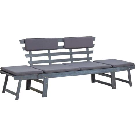 Banc de jardin avec coussins 2-en-1 190 cm Gris Bois d'acacia vidaXL