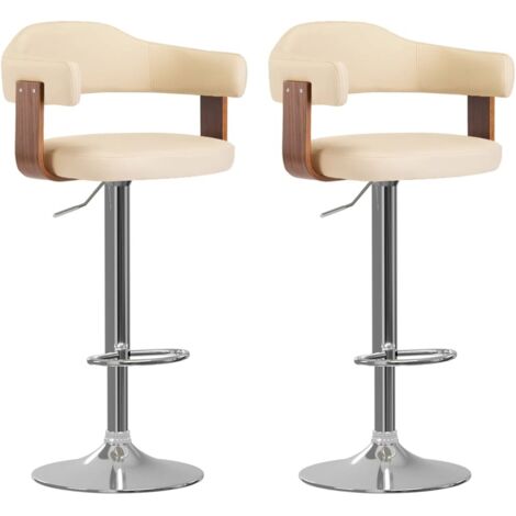Vidaxl – Lot de 2 tabourets de bar crème – Cadre en bois courbé et fer – Hauteur réglable 62-84 cm – Pivotant 360° – Confort rembourré (1/6)