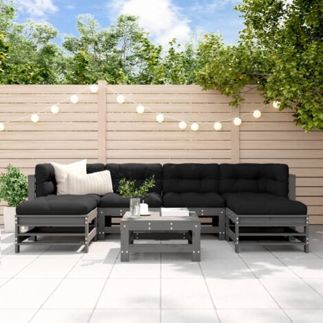 Salon de jardin 7 pcs avec coussins gris bois massif vidaXL (1/5)