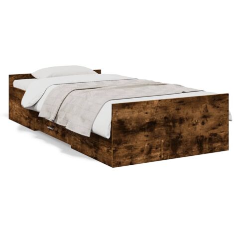 Cadre de lit avec tiroirs sans matelas chêne fumé 90x190 cm vidaXL