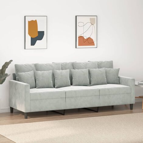 Vidaxl – Canapé droit 3 places gris clair 180 cm en velours – Design moderne et confortable – Cadre en métal robuste – Assemblage requis (1/6)