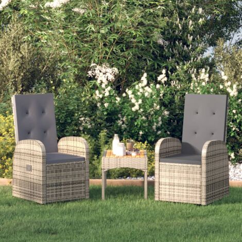 Chaise inclinable de jardin 2pc et coussins Résine tressée Gris vidaXL