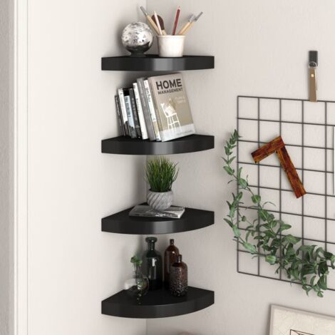 Étagères d'angle flottantes 4 pcs noir 25x25x3,8 cm MDF vidaXL