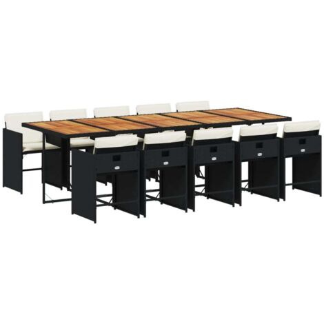 Ensemble à manger de jardin 11 pcs coussins noir résine tressée vidaXL
