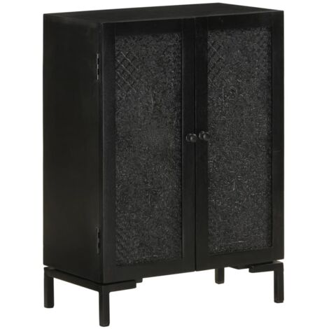 Vidaxl – Buffet noir 55x30x77 cm en bois de manguier massif – Pieds en fer enduit de poudre – Espace de rangement à deux compartiments (1/5)