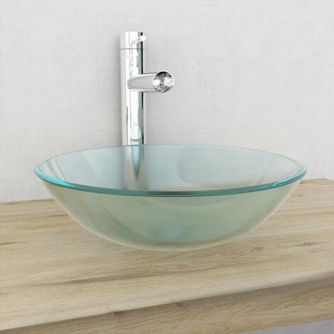 Vidaxl – Lavabo en verre trempé dépoli 42 cm – Vasque à poser au-dessus du comptoir – Épaisseur 1,2 cm – Diamètre trou de vidange 4,5 cm
