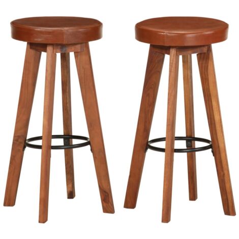 vidaXL Chaises de bar lot de 2 cuir véritable et bois d'acacia solide (1/10)