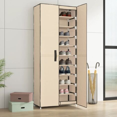 Vidaxl – Armoire à chaussures crème 60x30x166 cm – Tissu non tissé 100% polyester – 10 niveaux pour 30 paires – Structure en acier stable