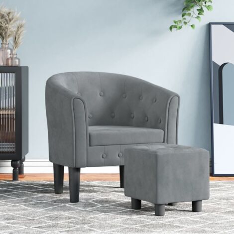 Fauteuil avec repose-pied gris foncé velours vidaXL (1/5)