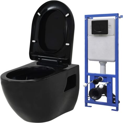 Vidaxl – Toilette suspendue murale céramique noire – Réservoir dissimulé avec double chasse – Système de fermeture douce – Dimensions 36x50x41,5 cm