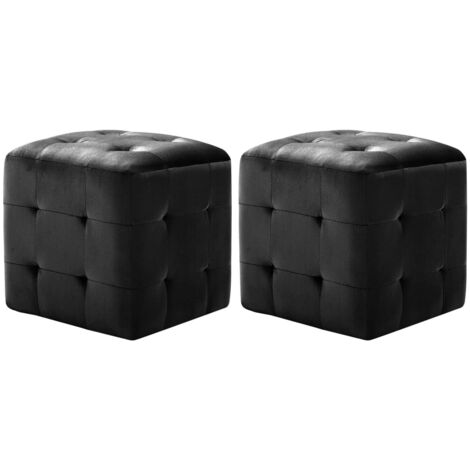 Vidaxl – Lot de 2 poufs en tissu velours noir 30 x 30 x 30 cm – Rembourrage en polyester – Cadre en bois durable et résistant aux taches