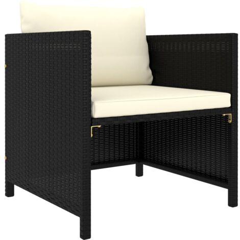 Vidaxl – Canapé de jardin noir en résine tressée avec coussins amovibles – Dimensions 60x60x60cm – Cadre en acier robuste – Confort optimal