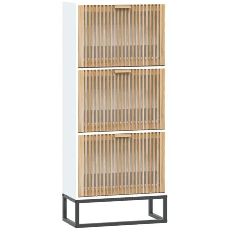 Vidaxl – Armoire à chaussures blanc 52x25x120 cm en bois d'ingénierie – Résistance à l'humidité – Pied en fer pour stabilité – Meuble rangement élégant (1/5)