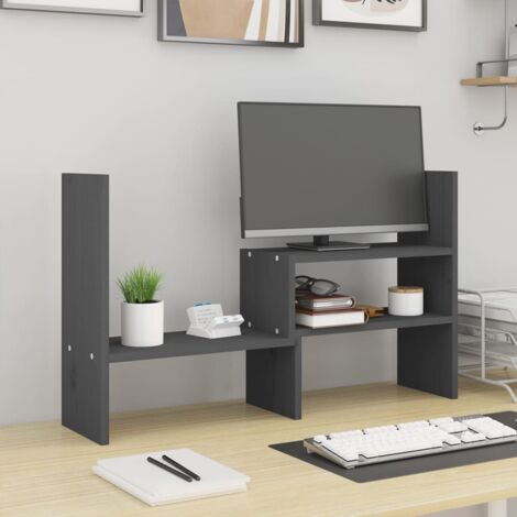 Support pour moniteur Gris (39-72)x17x43 cm Bois de pin solide vidaXL (1/5)