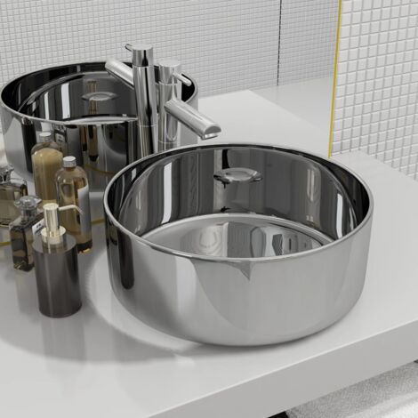 Vidaxl – Vasque à poser ronde 40 x 15 cm en céramique émaillée – Design contemporain – Facile à nettoyer – Pour salle de bain et vestiaire (1/5)