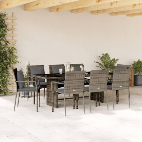 Ensemble à manger de jardin 9 pcs coussins gris résine tressée vidaXL (1/5)
