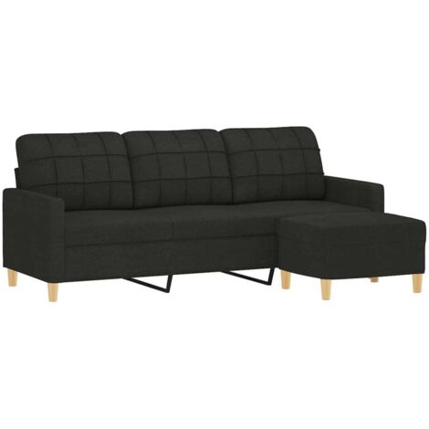 Vidaxl – Canapé à 3 places avec repose-pieds – Tissu noir durable – Longueur 180 cm – Structure en contreplaqué et métal – Confort optimal
