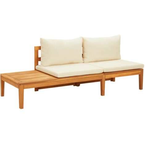 vidaXL Banc de jardin avec table et coussins Blanc crème Teck solide