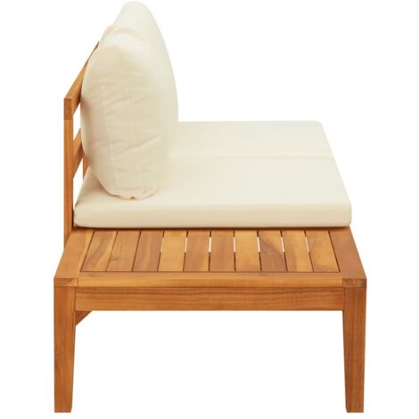 vidaXL Banc de jardin avec table et coussins Blanc crème Teck solide