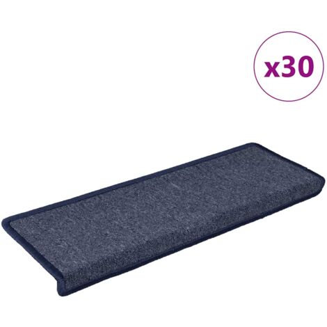 Tapis d'escalier 30 pièces 65 x 21 x 4 cm Gris foncé et bleu Bordure rectangulaire vidaXL