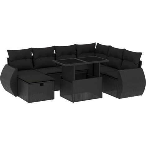 vidaXL Salon de jardin 8 pcs avec coussins noir résine tressée (1/5)