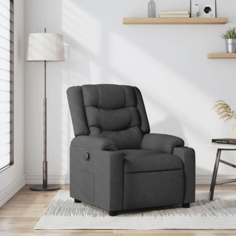 Vidaxl – Fauteuil relax inclinable gris foncé – Tissu 100% polyester – Dossier réglable jusqu'à 135° – Accoudoirs rembourrés – Poche latérale et porte-gobelets