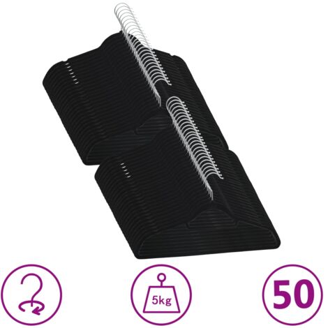 Cintres antidérapants 50 pcs Noir Velours vidaXL164231