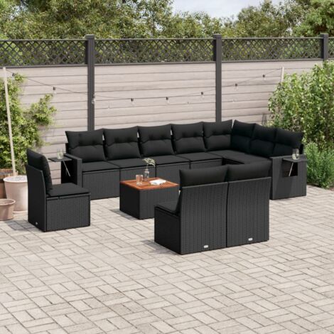 vidaXL Salon de jardin 11 pcs avec coussins noir résine tressée (1/5)